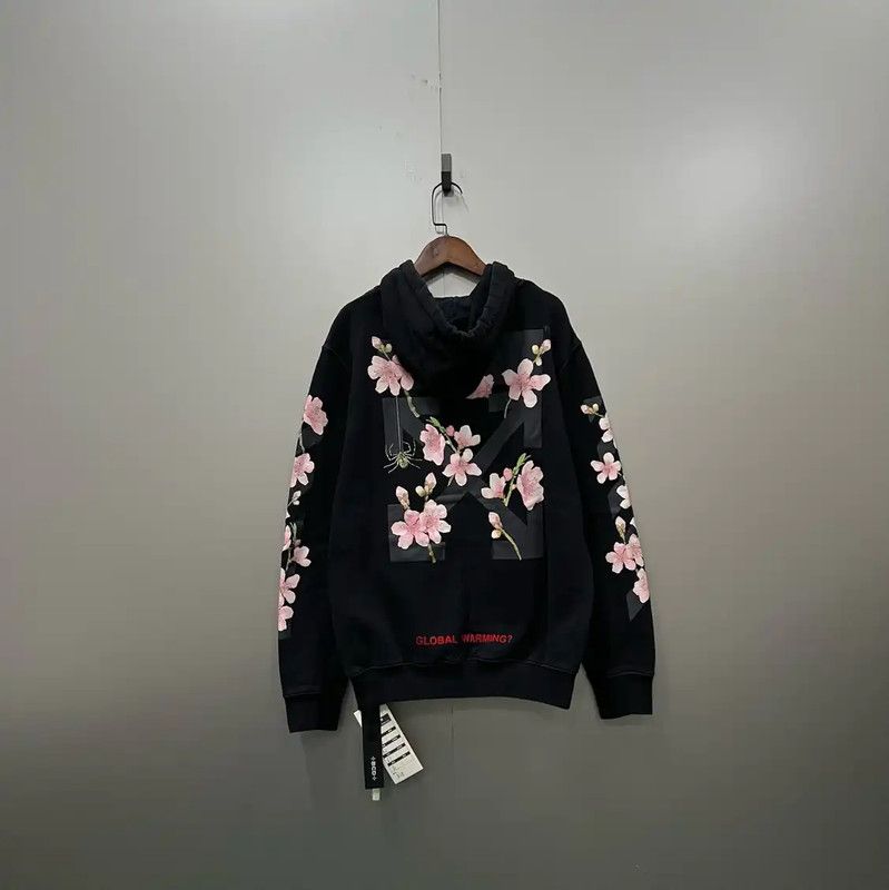 Off-White Off-White Black Cotton Hoodie with Floral Embroidery 0089 Size US XXS / EU 40 - 2 Thumbnail
