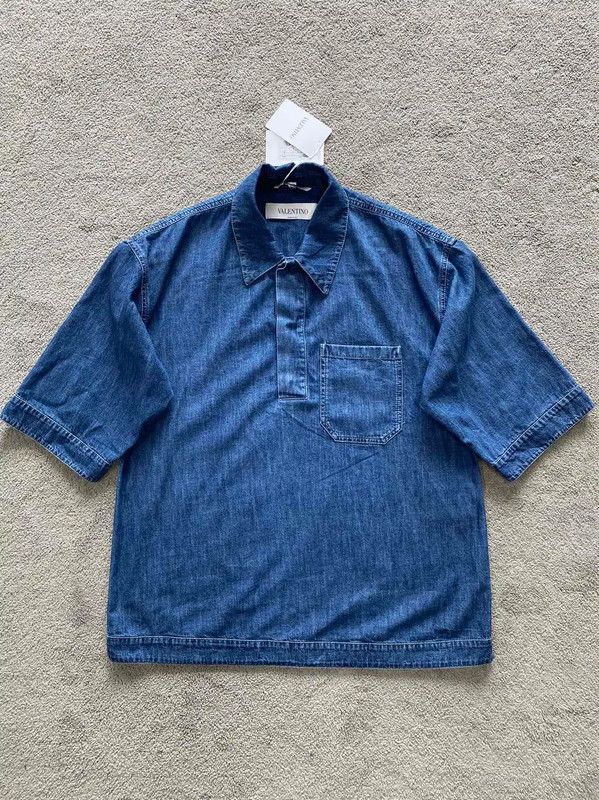 Valentino Valentino Men's Blue Cotton Short Sleeve Top 0089 Size US M / EU 48-50 / 2 - 2 Thumbnail
