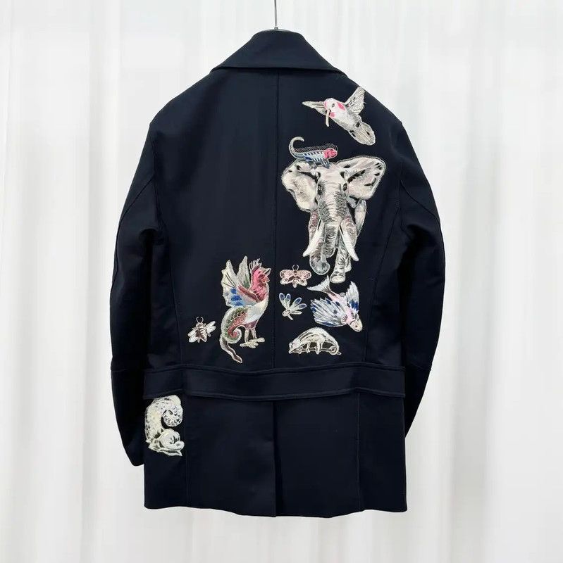 Valentino Valentino Black Embroidered Long Coat for Men 0089 Size US M / EU 48-50 / 2 - 2 Thumbnail