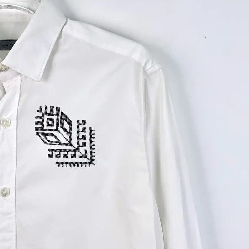Lanvin Lanvin Men's White Cotton Printed Long Sleeve Shirt 0089 Size US M / EU 48-50 / 2 - 3 Thumbnail