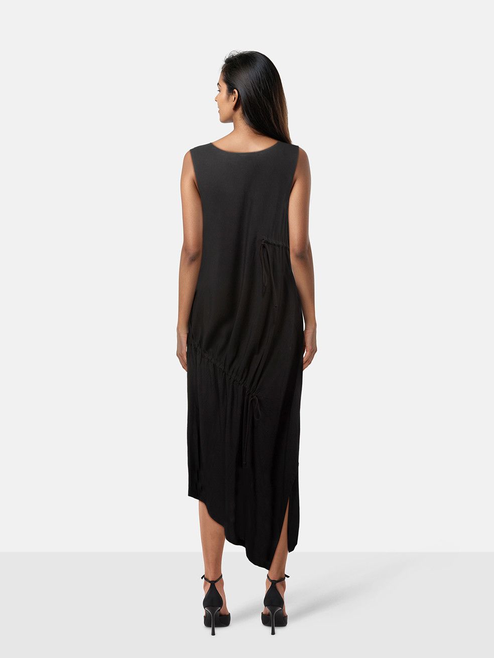 Yohji Yamamoto Y's Black Asymmetric Drawstring Dress Size XS / US 0-2 / IT 36-38 - 2 Thumbnail