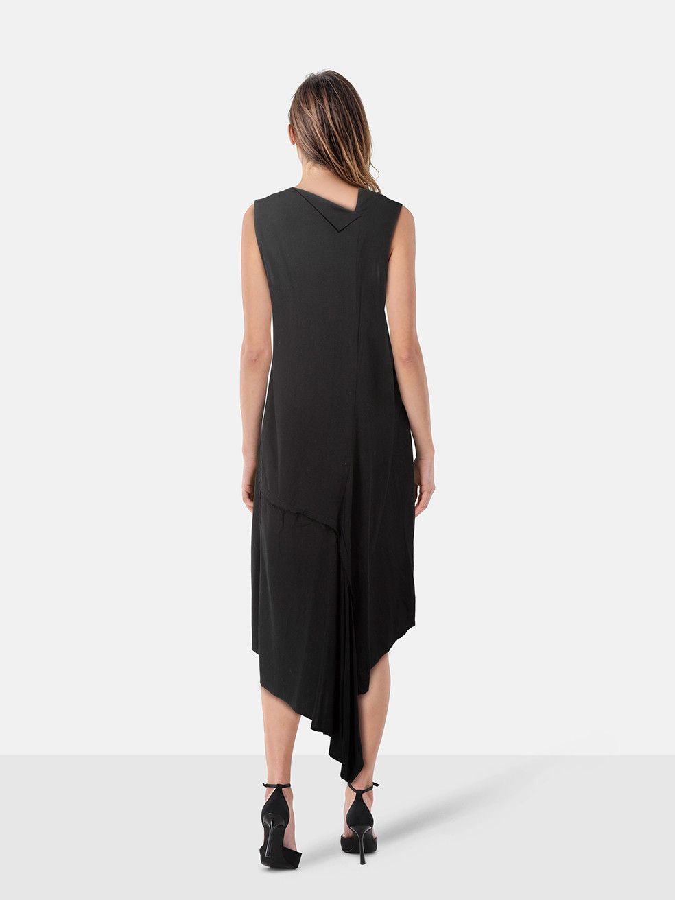 Yohji Yamamoto Y's Black Raw Hem Asymmetric Midi Dress Size XS / US 0-2 / IT 36-38 - 2 Thumbnail