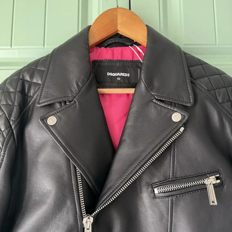 Dsquared2 DSQUARED2 Black Leather Motorcycle Jacket for Men 0089 Size US XL / EU 56 / 4 - 9 Thumbnail