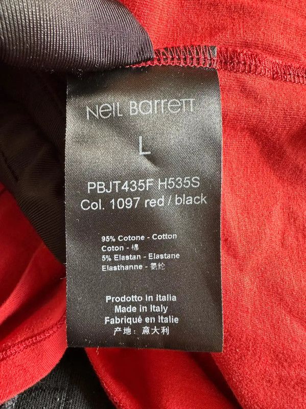 Neil Barrett Neil Barrett Red Cotton Men's T-Shirt 0089 Size US L / EU 52-54 / 3 - 6 Thumbnail