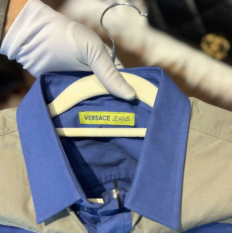 Versace Versace Blue Cotton Short Sleeve Shirt 0089 Size US M / EU 48-50 / 2 - 4 Thumbnail