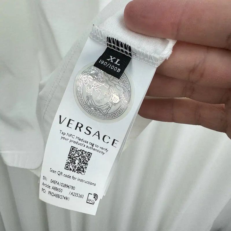 Versace Versace Men's White Embroidered Logo T-Shirt 0089 Size US XL / EU 56 / 4 - 6 Thumbnail