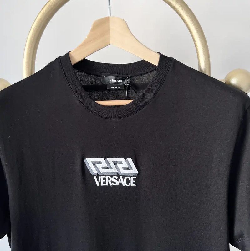 Versace Versace Black Cotton Embroidered Short Sleeve T-shirt 0089 Size US M / EU 48-50 / 2 - 2 Thumbnail