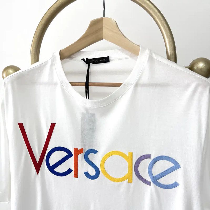 Versace Versace Summer Embroidered White Cotton T-Shirt 0089 Size US XL / EU 56 / 4 - 2 Thumbnail