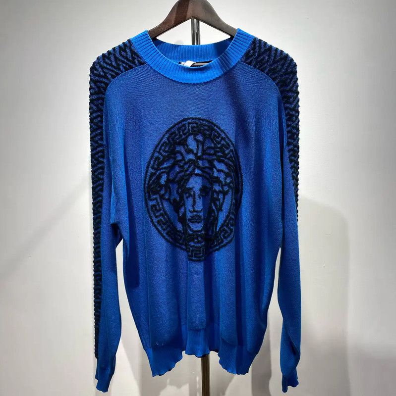 Versace Versace M Blue Cotton Blend Pullover Sweater 0089 Size US M / EU 48-50 / 2 - 4 Thumbnail