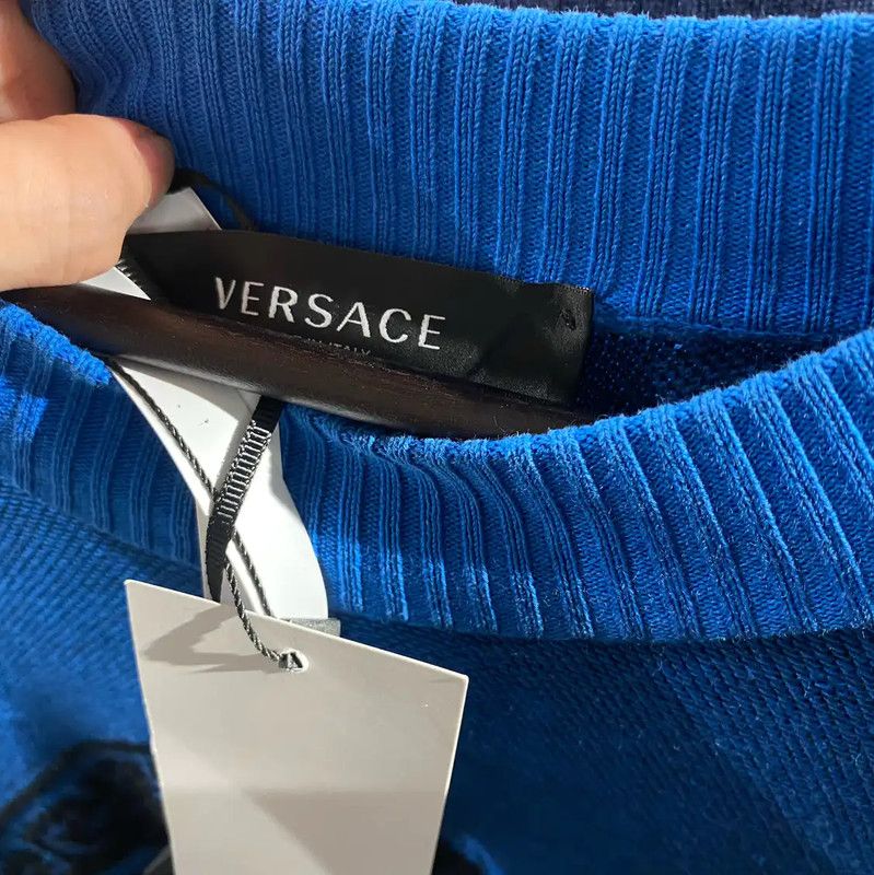 Versace Versace M Blue Cotton Blend Pullover Sweater 0089 Size US M / EU 48-50 / 2 - 2 Thumbnail