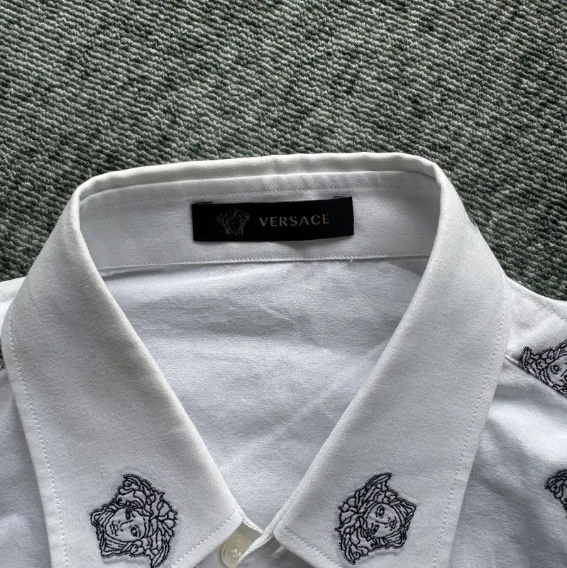 Versace Versace White Long Sleeve Embroidered Shirt 0089 Size US S / EU 44-46 / 1 - 9 Thumbnail