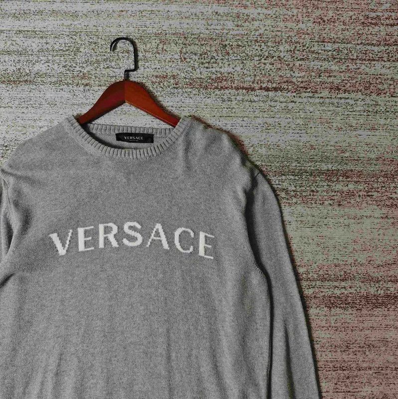 Versace Versace Gray Cotton Embroidered Pullover Sweater 0089 Size US XL / EU 56 / 4 - 5 Thumbnail