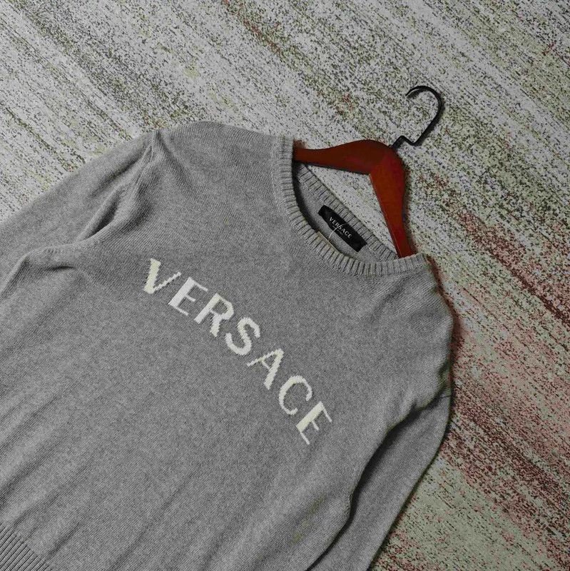 Versace Versace Gray Cotton Embroidered Pullover Sweater 0089 Size US XL / EU 56 / 4 - 4 Thumbnail