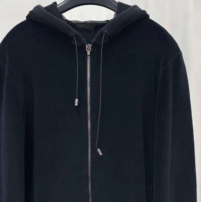 Versace Versace Black Cotton Blend Logo Zip-Up Jacket 0089 Size US XS / EU 42 / 0 - 3 Thumbnail