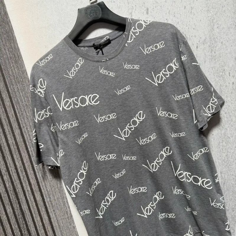 Versace Versace Gray Cotton Logo T-Shirt for Men 0089 Size US L / EU 52-54 / 3 - 6 Thumbnail