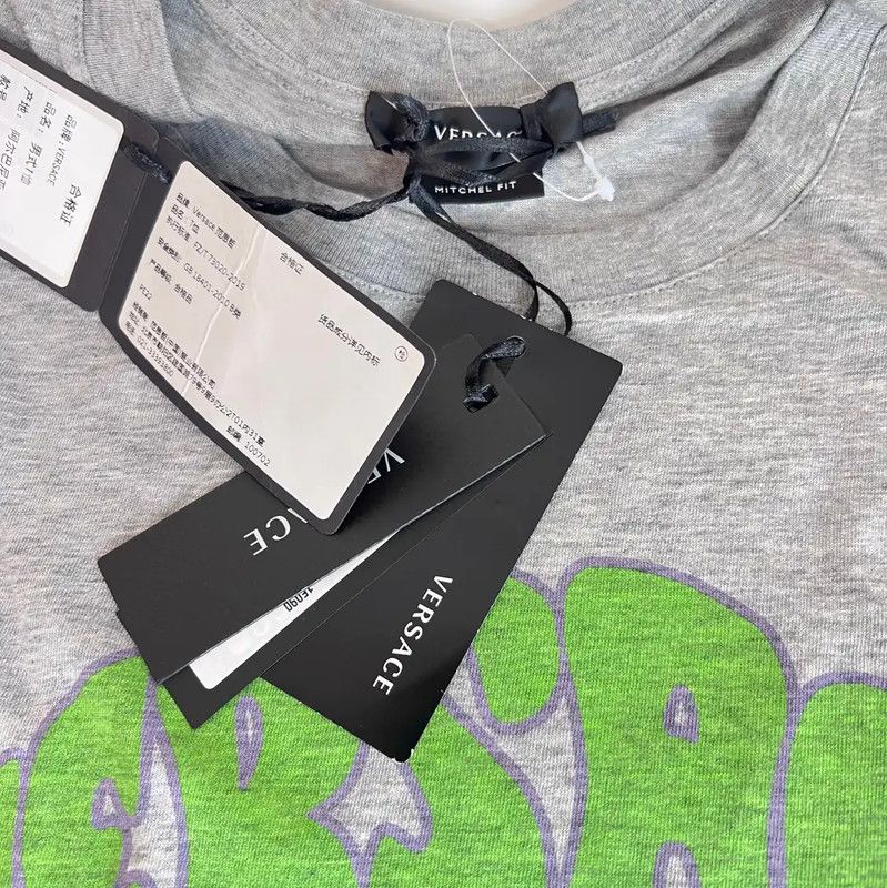 Versace Versace Mens Gray Cotton T-Shirt with Logo 0089 Size US XXL / EU 58 / 5 - 2 Thumbnail
