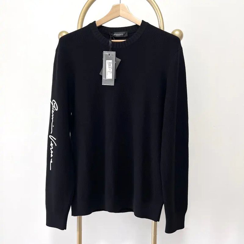 Versace Versace Men's Black Wool Sweater with Embroidery 0089 Size US XXL / EU 58 / 5 - 2 Thumbnail