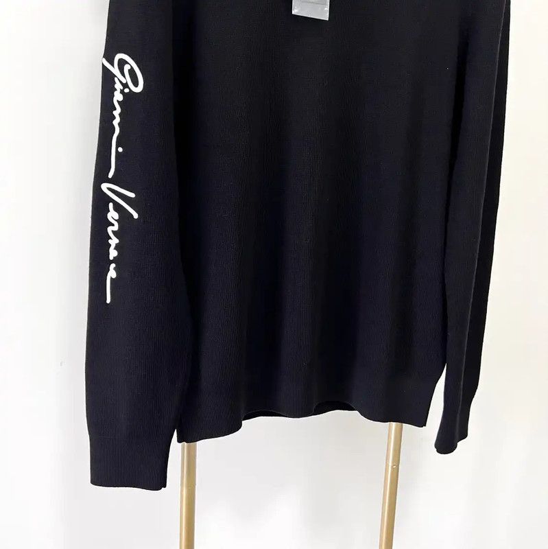 Versace Versace Men's Black Wool Sweater with Embroidery 0089 Size US XXL / EU 58 / 5 - 4 Thumbnail