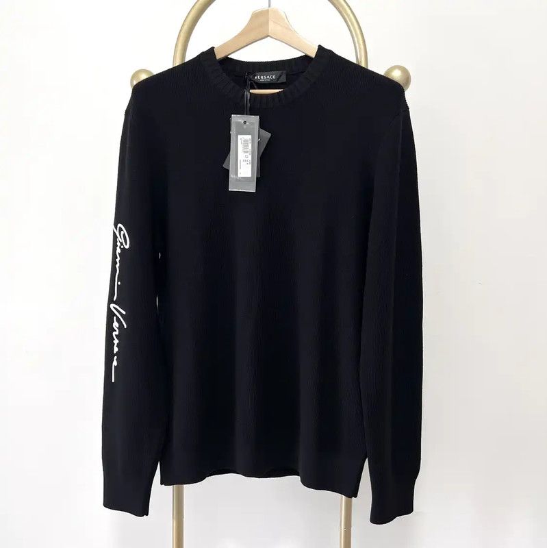 Versace Versace Men's Black Wool Long Sleeve Sweater 0089 Size US XL / EU 56 / 4 - 5 Thumbnail