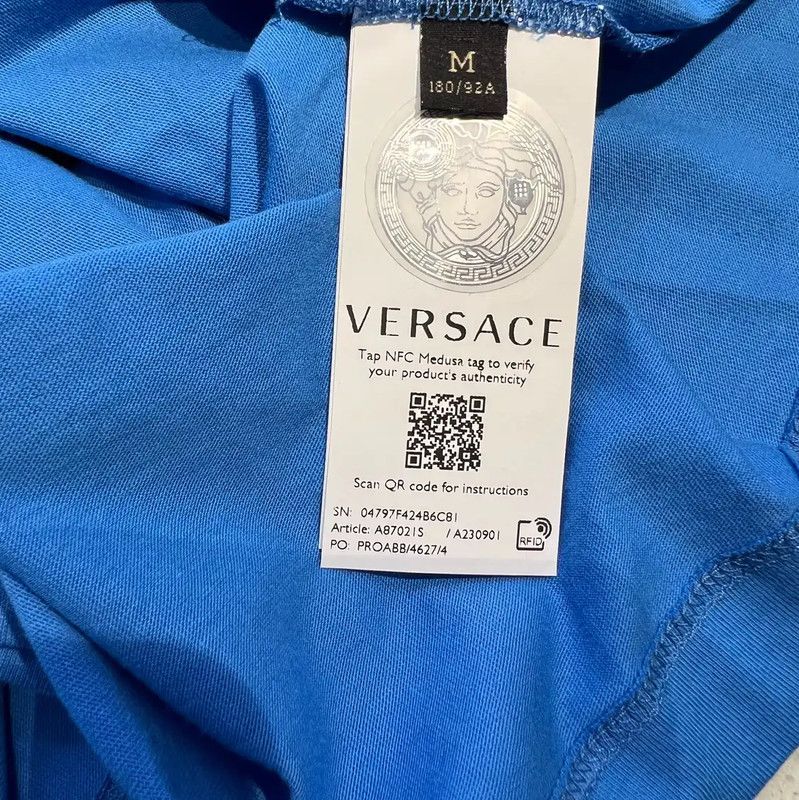 Versace Versace Summer Light Blue Cotton Embroidered Tee 0089 Size US M / EU 48-50 / 2 - 6 Thumbnail
