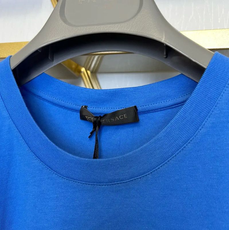 Versace Versace Summer Light Blue Cotton Embroidered Tee 0089 Size US M / EU 48-50 / 2 - 2 Thumbnail