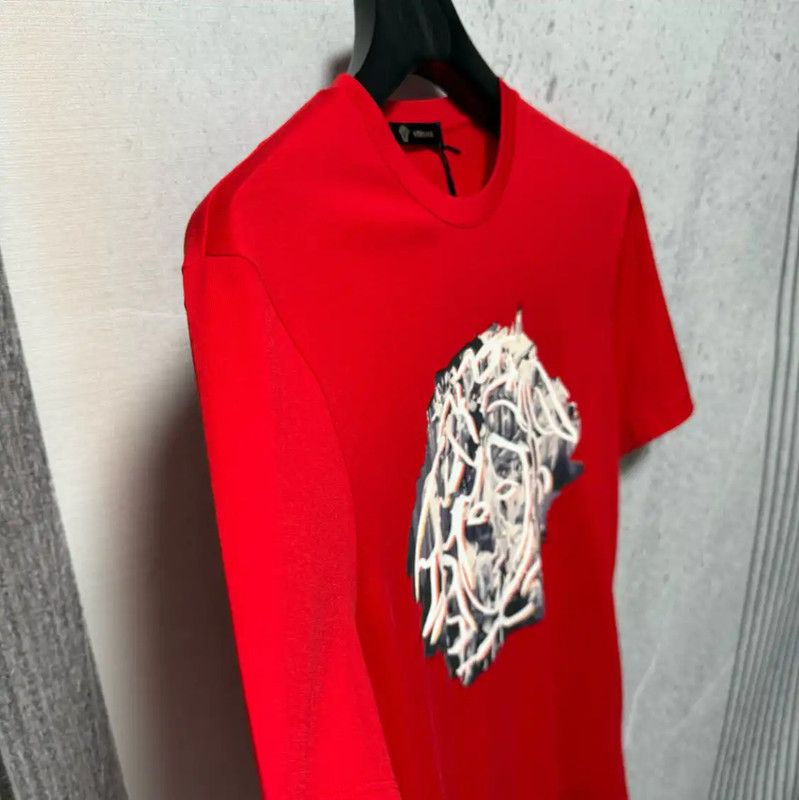 Versace Versace Men's Red Cotton Logo T-Shirt 0089 Size US M / EU 48-50 / 2 - 3 Thumbnail