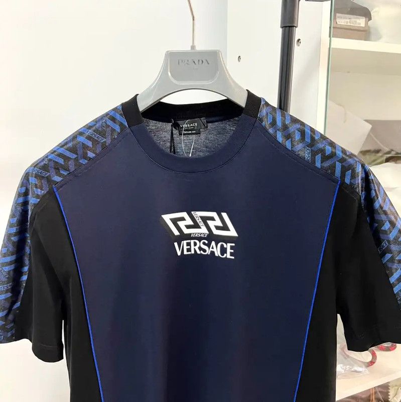 Versace Versace Men's Summer Dark Blue Cotton Blend T-shirt 0089 Size US M / EU 48-50 / 2 - 2 Thumbnail