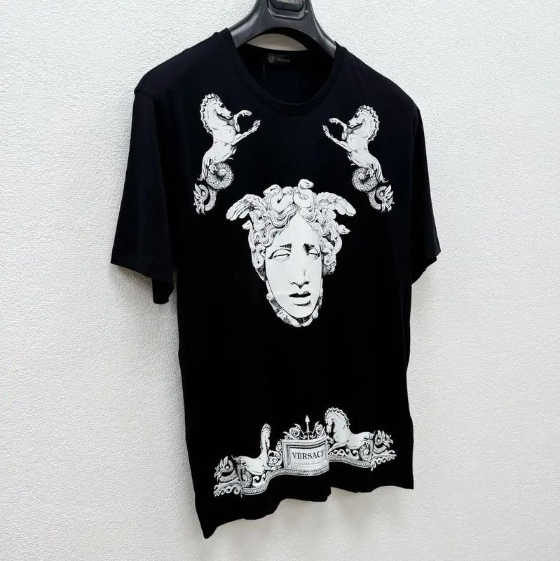 Versace Versace Black Printed Cotton T-Shirt 0089 Size US M / EU 48-50 / 2 - 2 Thumbnail