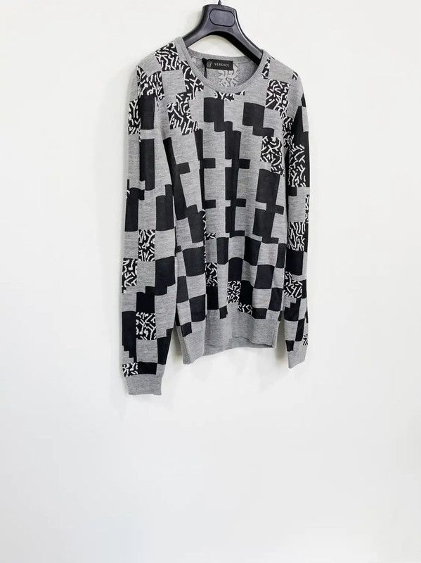 Versace Versace Gray Wool Checkered Long Sleeve Sweater 0089 Size US S / EU 44-46 / 1 - 3 Thumbnail