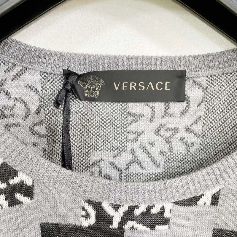 Versace Versace Gray Wool Checked Long Sleeve Sweater 0089 Size US XS / EU 42 / 0 - 4 Thumbnail