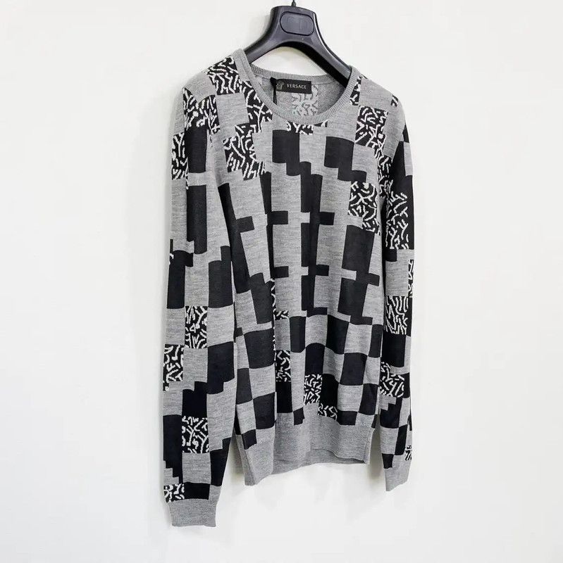 Versace Versace Gray Wool Checked Long Sleeve Sweater 0089 Size US XS / EU 42 / 0 - 3 Thumbnail