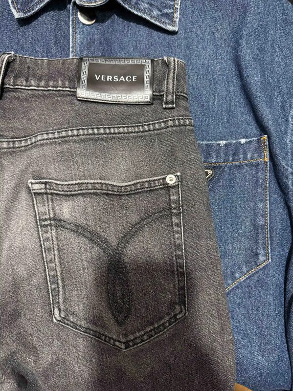 Versace Versace M Size Black Gray Leather Embroidered Pants 0089 Size US 32 / EU 48 - 4 Thumbnail