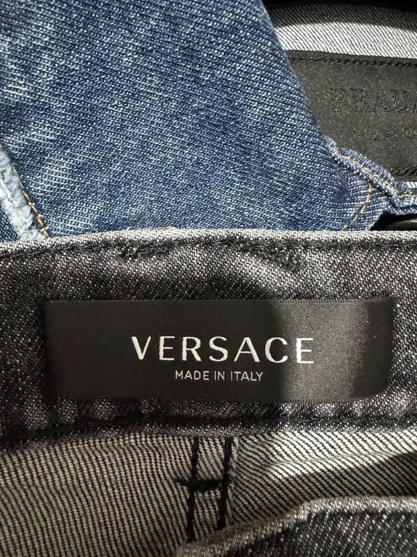 Versace Versace M Size Black Gray Leather Embroidered Pants 0089 Size US 32 / EU 48 - 5 Thumbnail