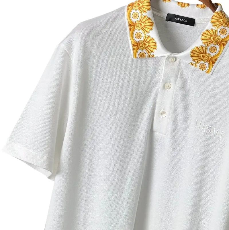 Versace Versace Men's Summer White Logo Polo Shirt 0089 Size US M / EU 48-50 / 2 - 5 Thumbnail