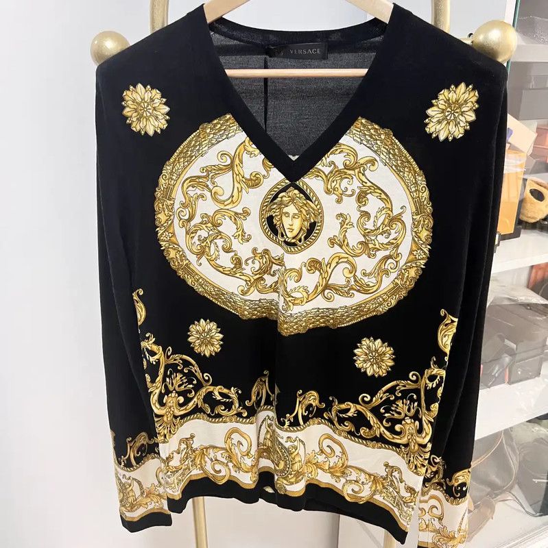 Versace Versace Black Wool Blend Long Sleeve Sweater 0089 Size US L / EU 52-54 / 3 - 4 Thumbnail