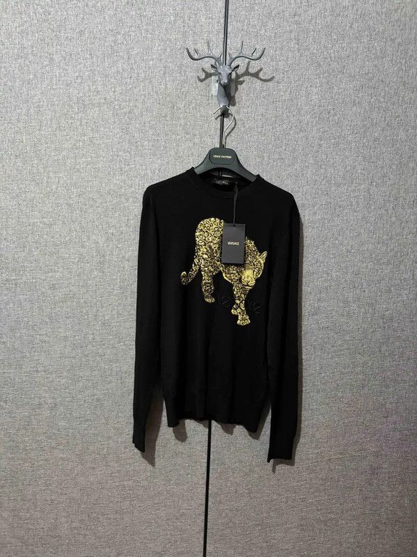 Versace Versace Black Wool Leopard Embroidery Sweater 0089 Size US S / EU 44-46 / 1 - 2 Thumbnail