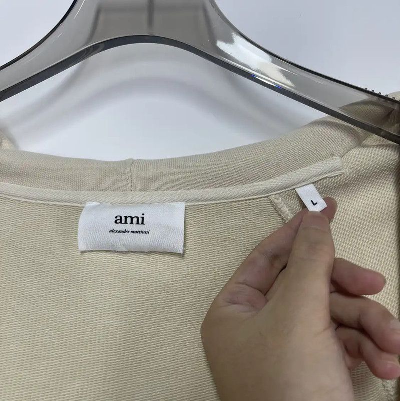 AMI AMI Beige Cotton Logo Embroidery Hoodie 0089 Size US L / EU 52-54 / 3 - 7 Thumbnail