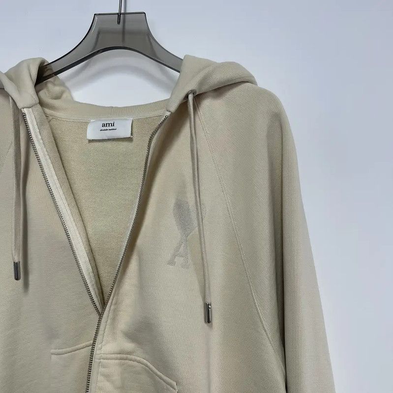 AMI AMI Beige Cotton Logo Embroidery Hoodie 0089 Size US L / EU 52-54 / 3 - 4 Thumbnail