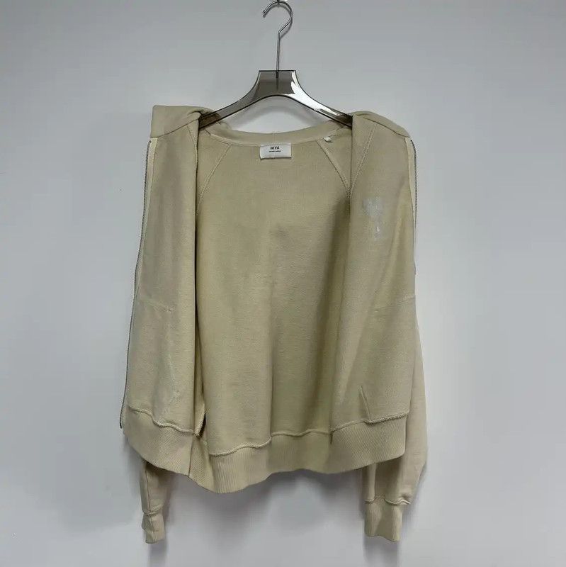 AMI AMI Beige Cotton Logo Embroidery Hoodie 0089 Size US L / EU 52-54 / 3 - 3 Thumbnail