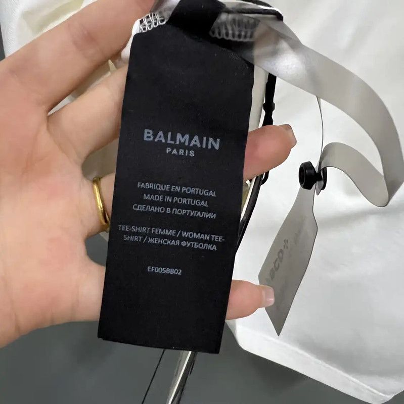 Balmain Balmain Logo White Cotton Short-Sleeve T-Shirt 0089 Size US XL / EU 56 / 4 - 4 Thumbnail
