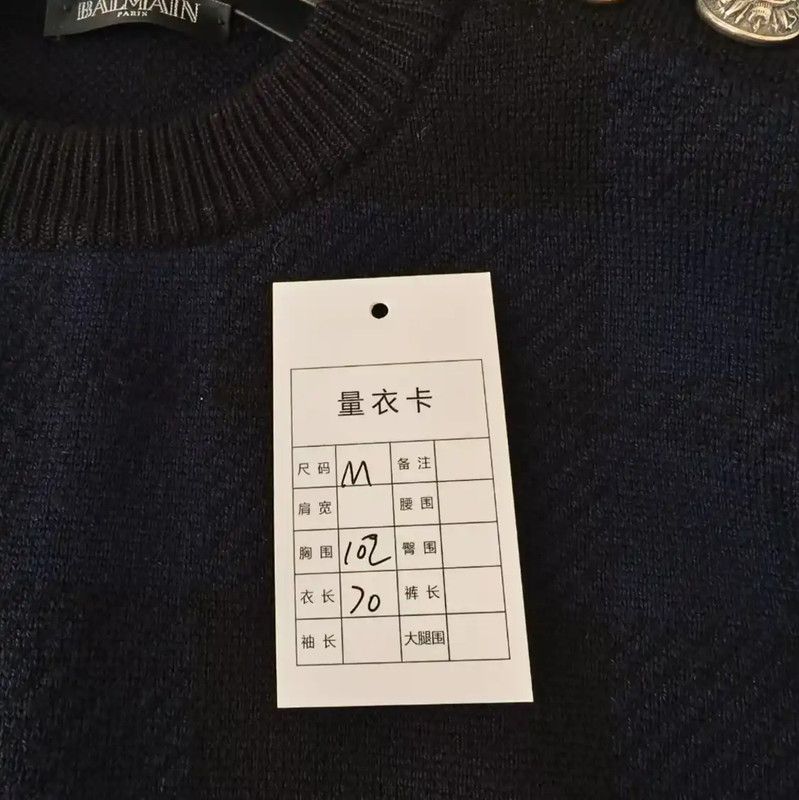 Balmain Balmain Black Wool Sweater with Blue Plaid Design 0089 Size US M / EU 48-50 / 2 - 6 Thumbnail