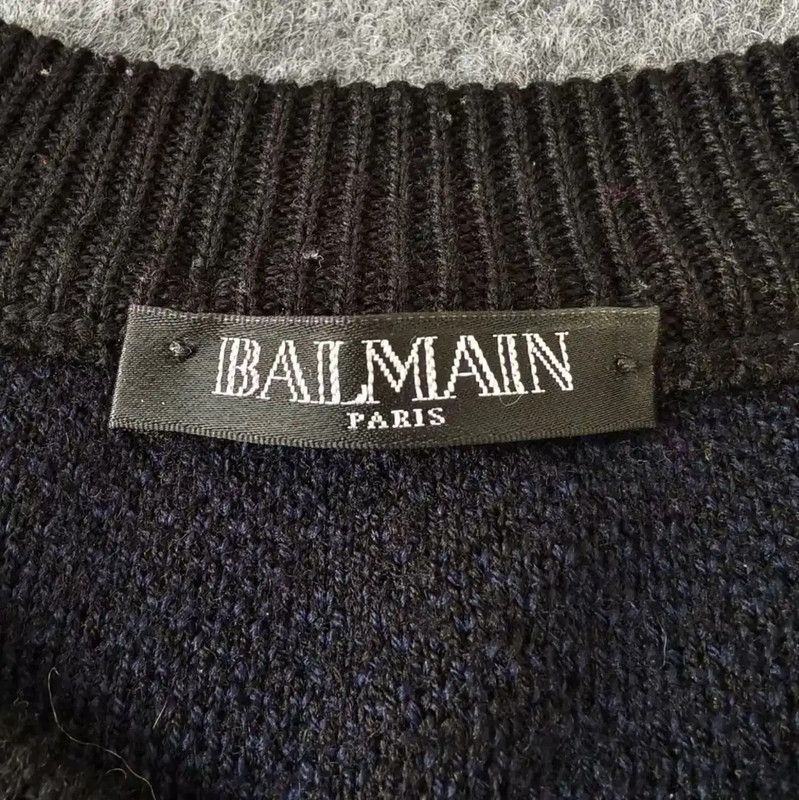 Balmain Balmain Black Wool Sweater with Blue Plaid Design 0089 Size US M / EU 48-50 / 2 - 3 Thumbnail