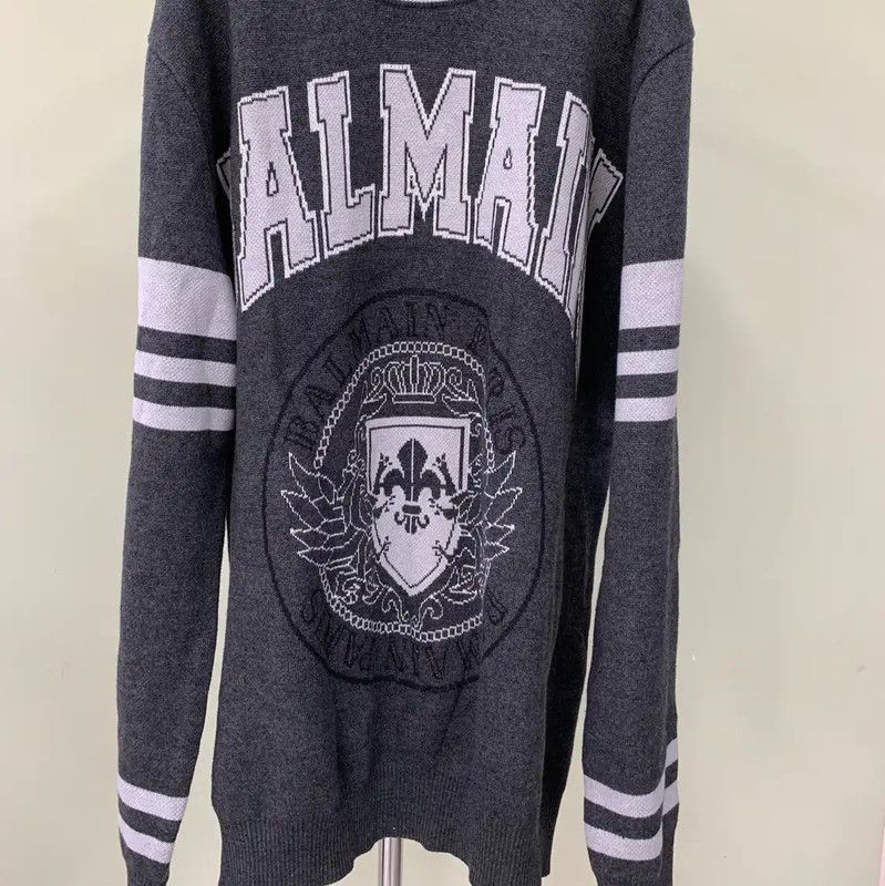 Balmain Balmain Gray Cotton Long Sleeve Sweater 0089 Size US XL / EU 56 / 4 - 5 Thumbnail