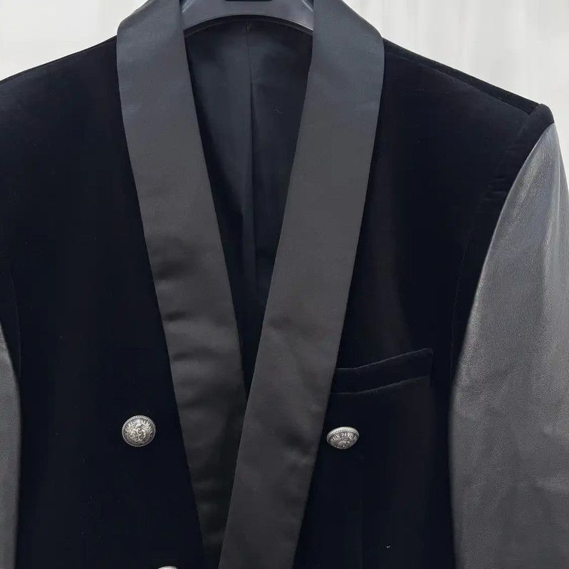 Balmain Balmain Black Leather and Velvet Short Jacket 0089 Size US XL / EU 56 / 4 - 3 Thumbnail