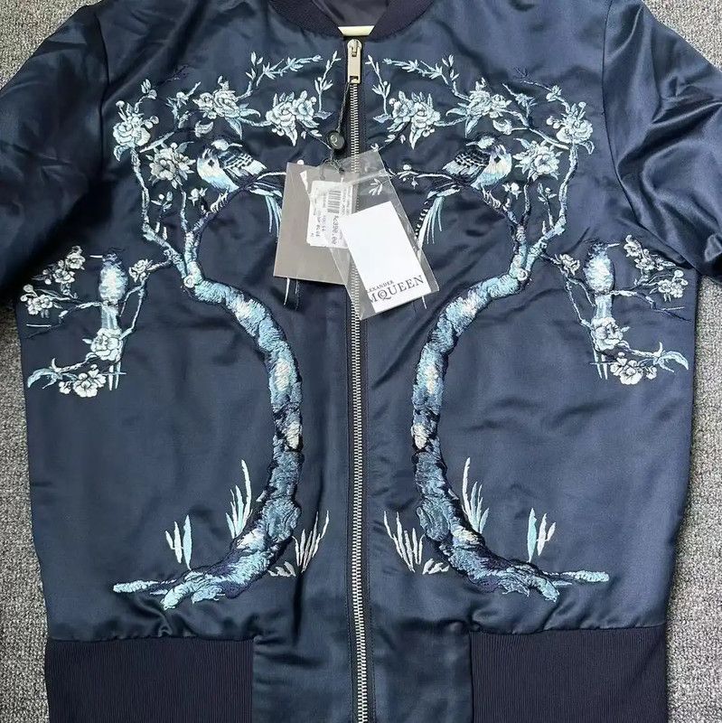 Alexander McQueen Alexander McQueen Navy Silk Bomber Jacket for Men 0089 Size US M / EU 48-50 / 2 - 3 Thumbnail