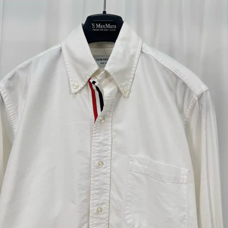 Thom Browne Thom Browne White Striped Long Sleeve Shirt 0089 Size US M / EU 48-50 / 2 - 3 Thumbnail