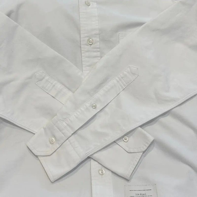 Thom Browne Thom Browne White Cotton Striped Long Sleeve Shirt 0089 Size US M / EU 48-50 / 2 - 5 Thumbnail
