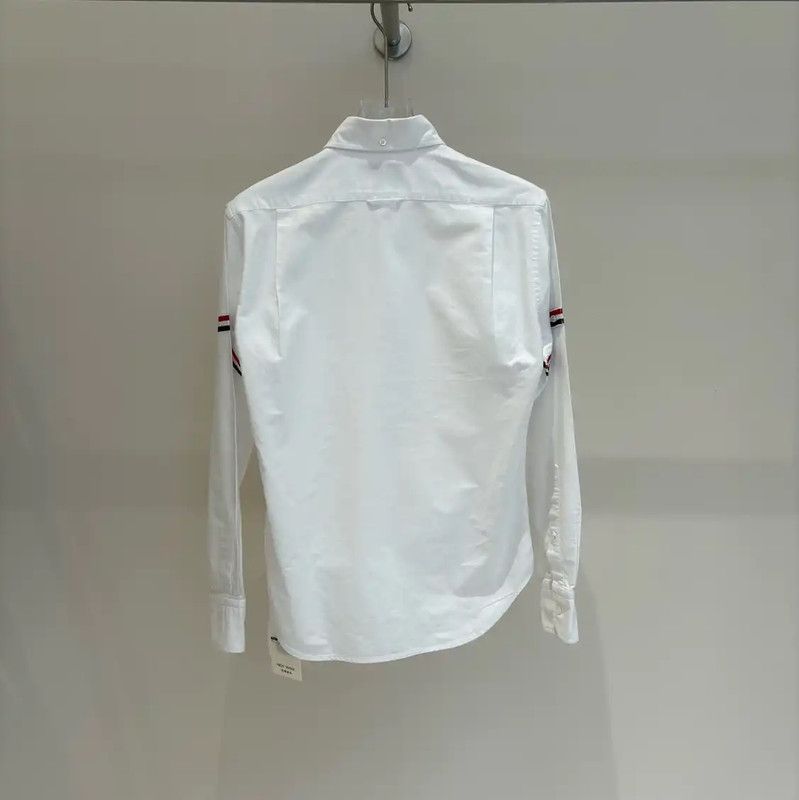 Thom Browne Thom Browne White Cotton Striped Long Sleeve Shirt 0089 Size US M / EU 48-50 / 2 - 2 Thumbnail