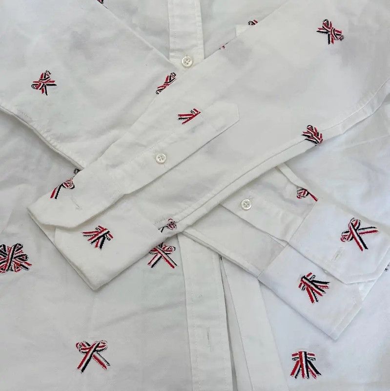 Thom Browne Thom Browne White Embroidered Long Sleeve Shirt 0089 Size US S / EU 44-46 / 1 - 8 Thumbnail
