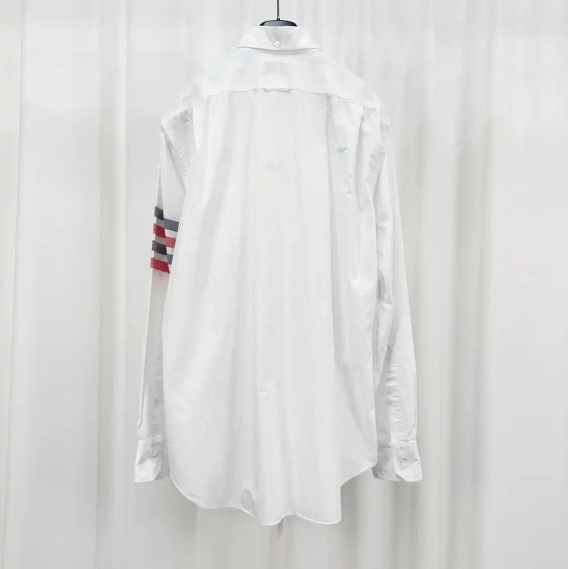Thom Browne Thom Browne White Striped Long Sleeve Shirt 0089 Size US XL / EU 56 / 4 - 2 Thumbnail
